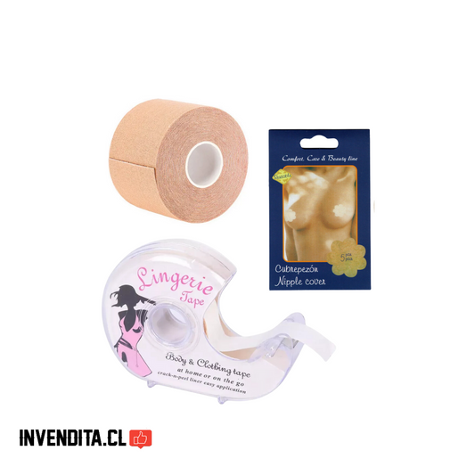 Pack Boob Tape + 10 Pezoneras Desechables + Cinta Doble Faz